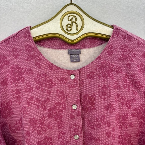 Laura Scott Floral Jacket LARGE Petite Pink Button Front Grannycore Grandmacore - Picture 4 of 13